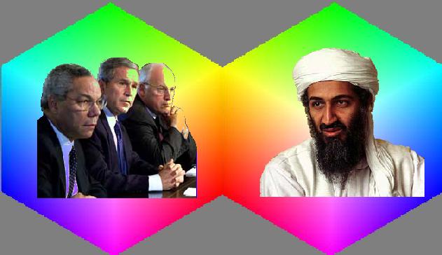 Image of Bush Trio and Osama bin Laden on  background