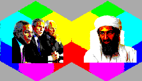 Sixteen Colour Palette - U.S.A. Succession Trio with 'System - None' conversion superimposed on Osama bin Laden with 'System - None' conversion